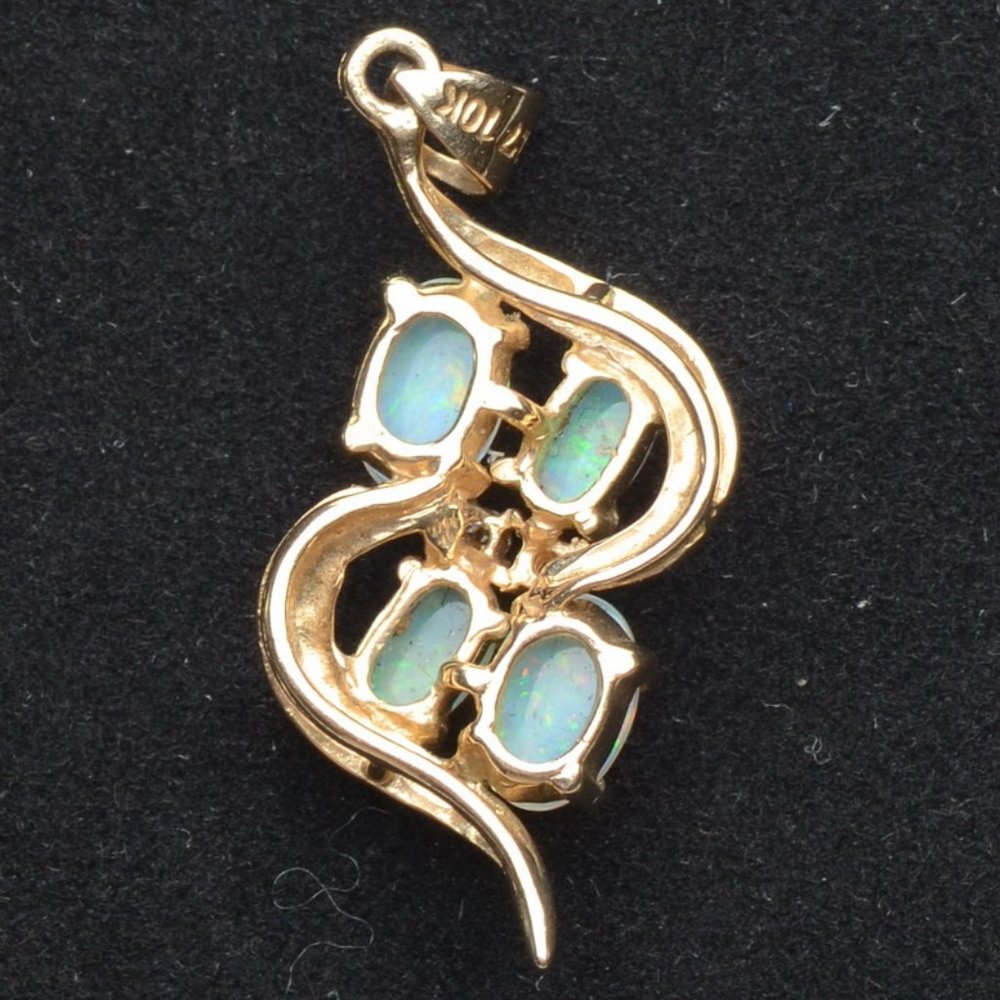 10K Gold set Opal pendant with Diamond* chips - vintage - Picture 2 of 6